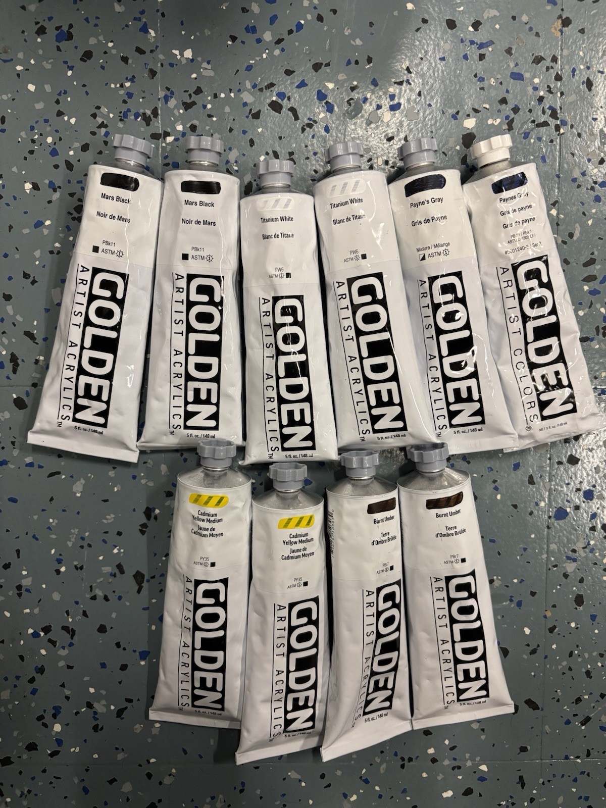 Golden Artist Colors Heavy Duty Acrylics 5 fl. oz. Lot of 10 Tubes BRAND NEW