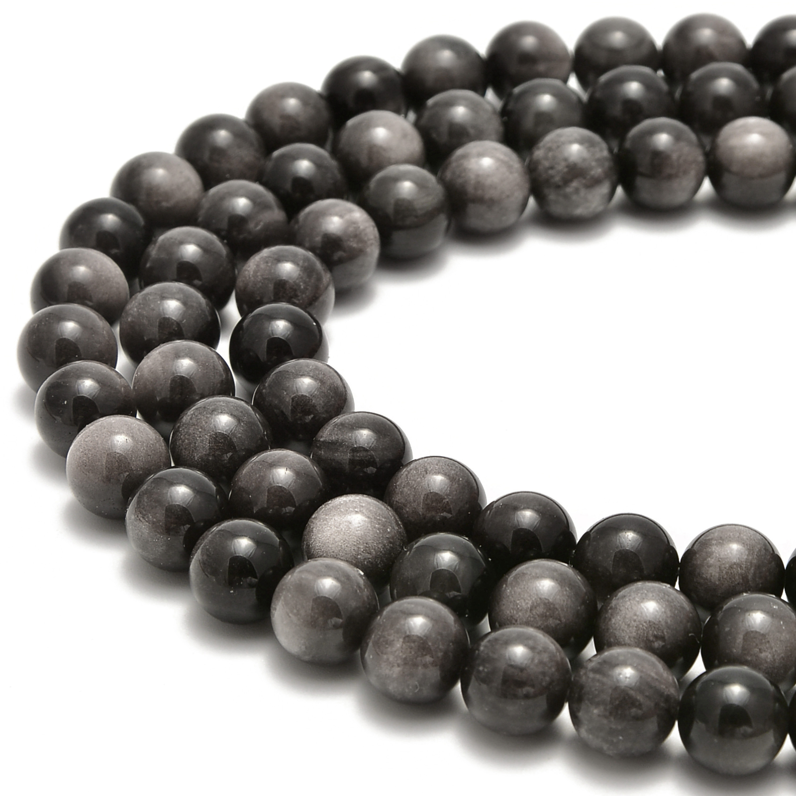 Silver Obsidian Smooth Round Beads Size 6mm 8mm 10mm 12mm 15.5” Strand