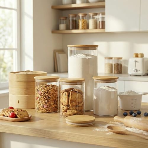 Extra Large Glass Flour and Sugar Storage Containers with 132oz 2 Pack