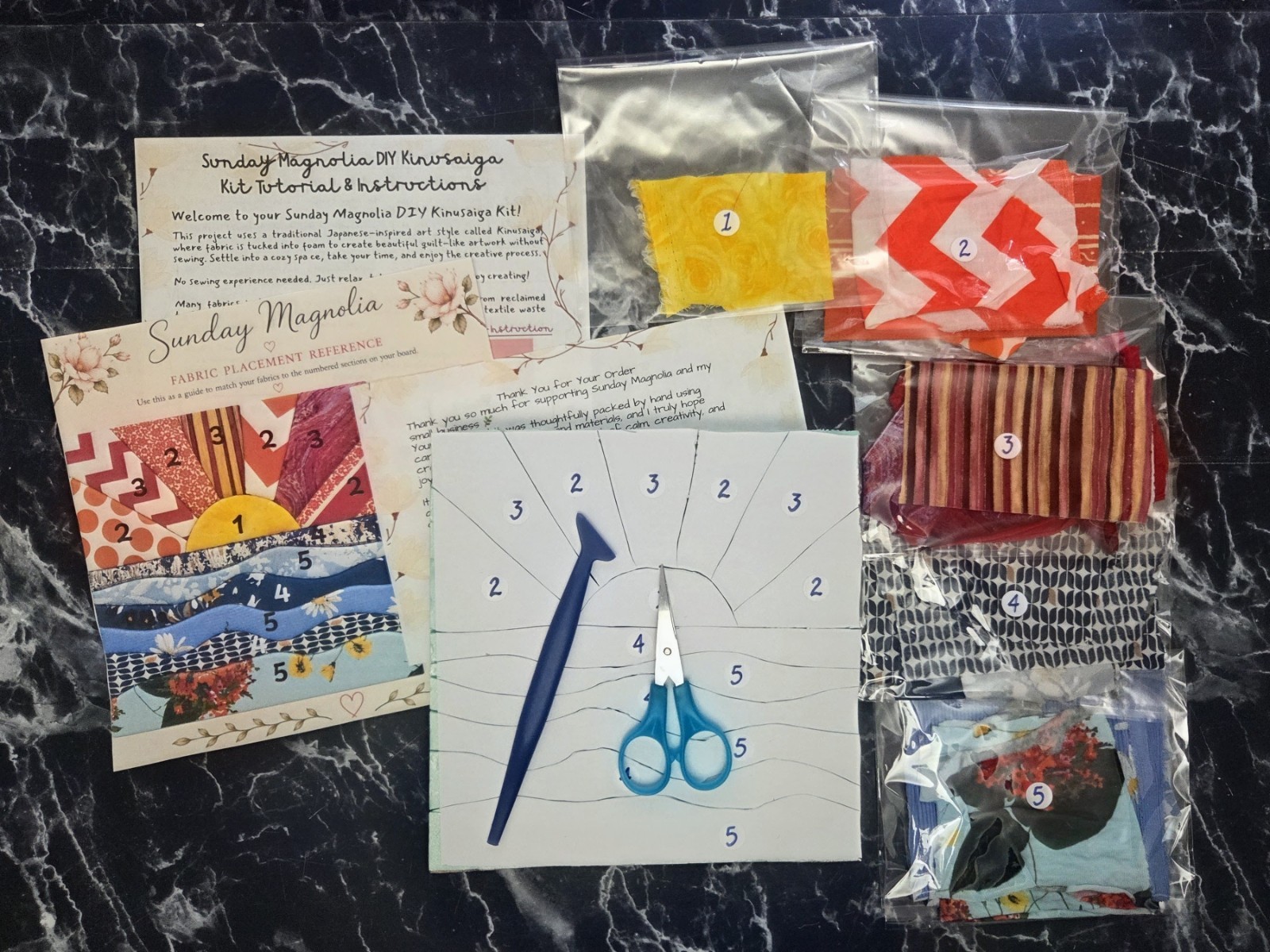 Kinusaiga Kit | Patchwork Sunset Fabric Art Craft | Intermediate No-Sew DIY