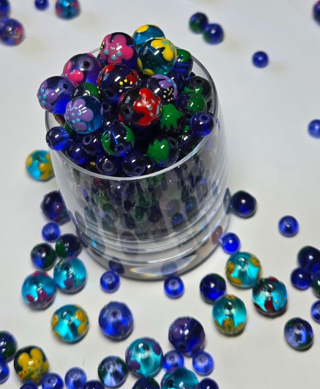 Flower Beads Round Navy Blue Beads for Jewelry Beads DIY craft 100 pcs 10mm