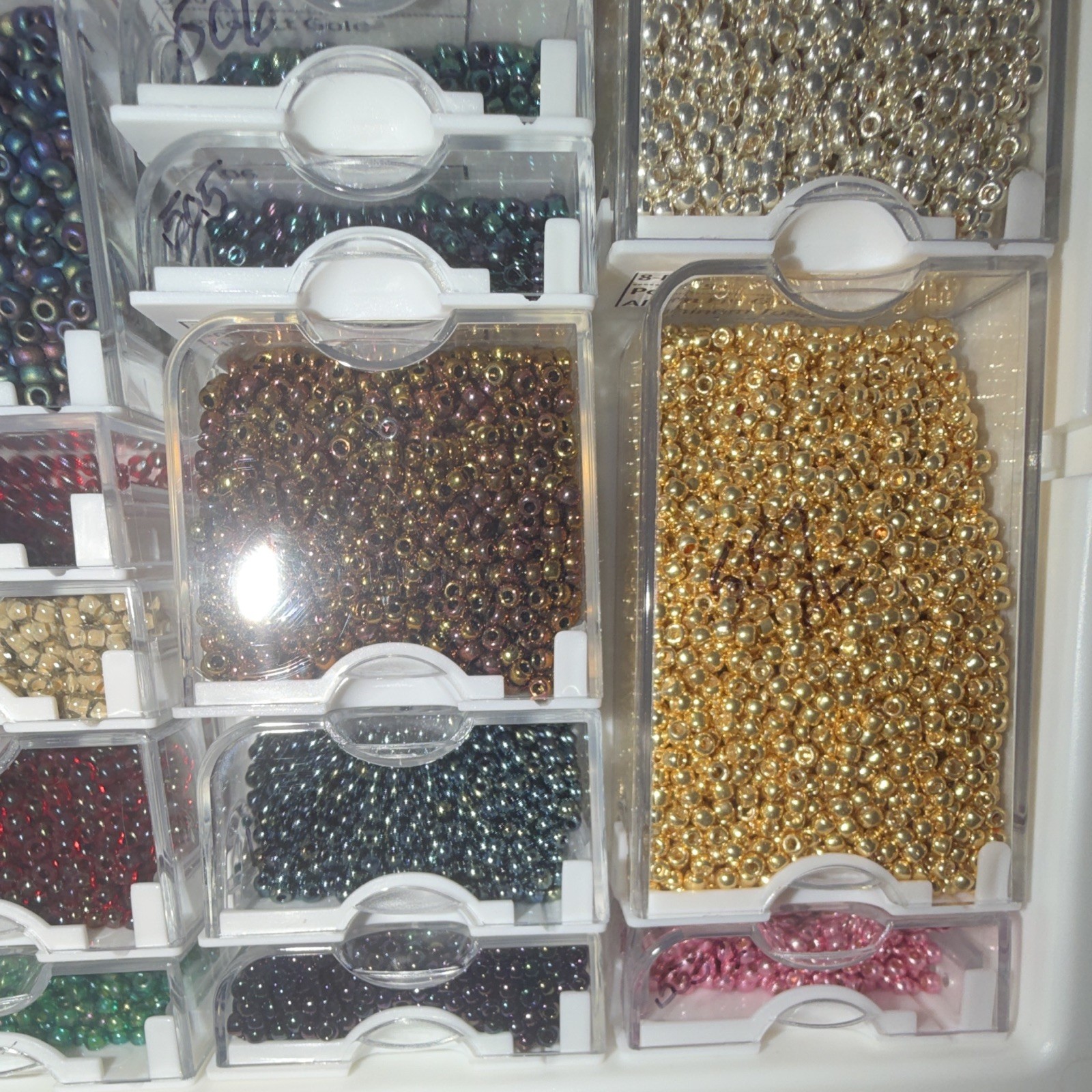 Multicolor Round Seed Beads Assortment 8/0 Storage Case with 55 Indiv. cases.