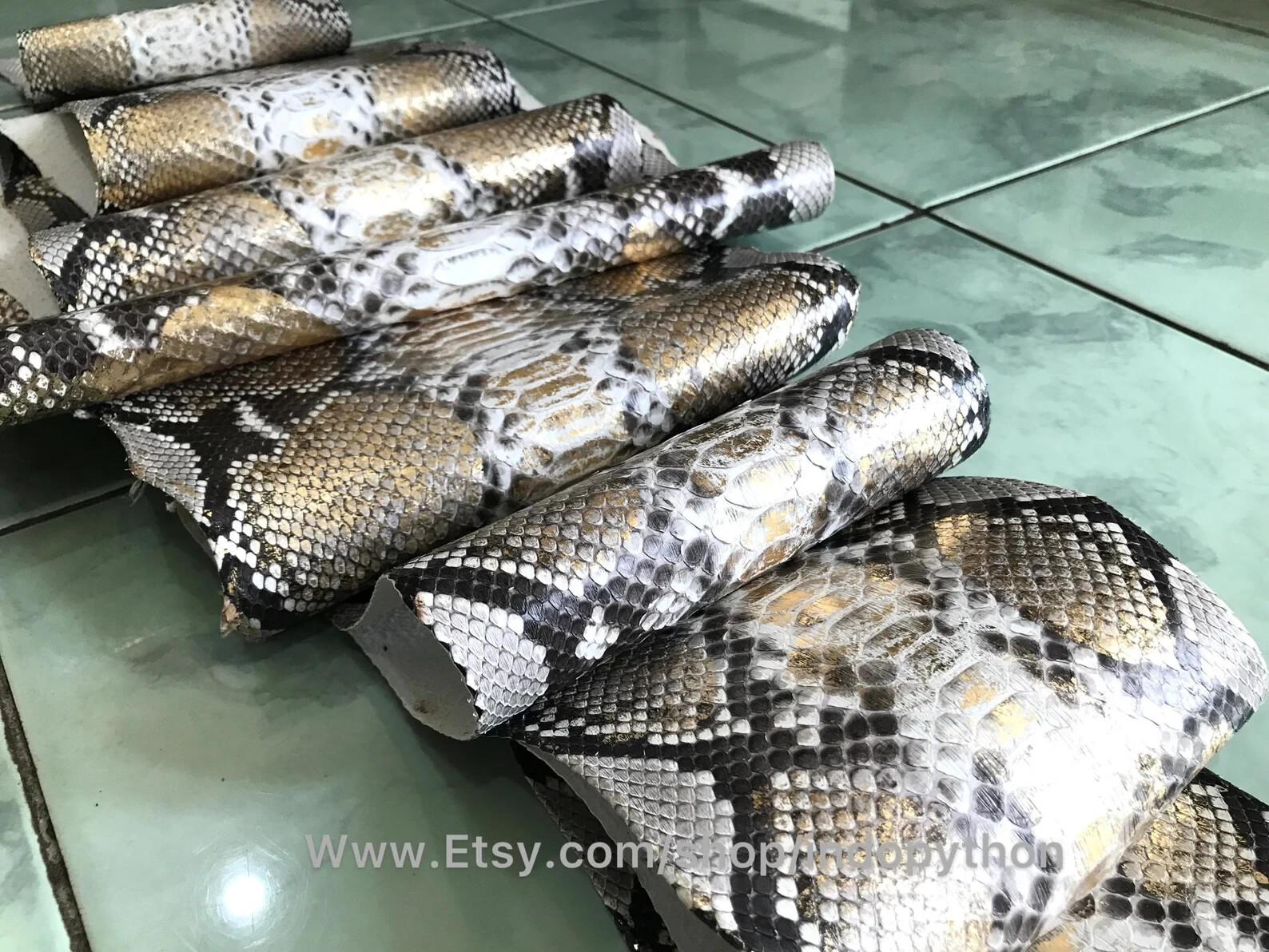 Genuine Python Leather, Natural Python leather, Hide Snake Skin, Gold SnakeSkin