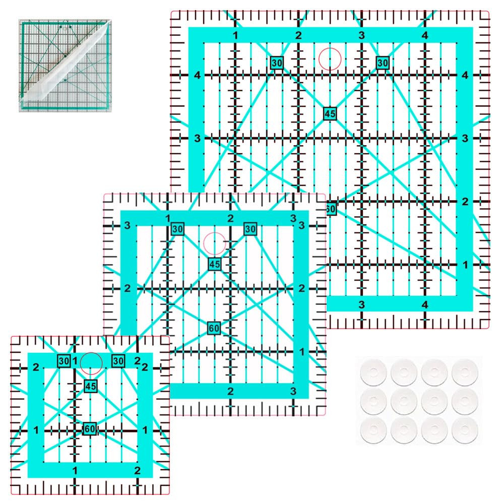 3pc Acrylic Quilting Square Ruler Set 2.5 3.5 5 Inch Clear Fabric Cutting Grid