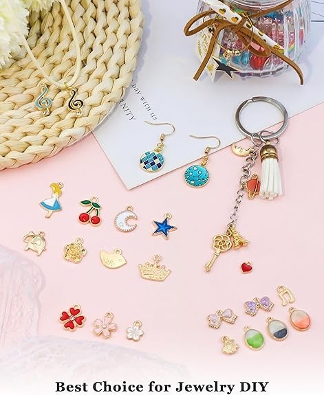 160Pcs Charms for Jewelry Making Wholesale Bulk Lots Assorted Gold-Plated Enamel