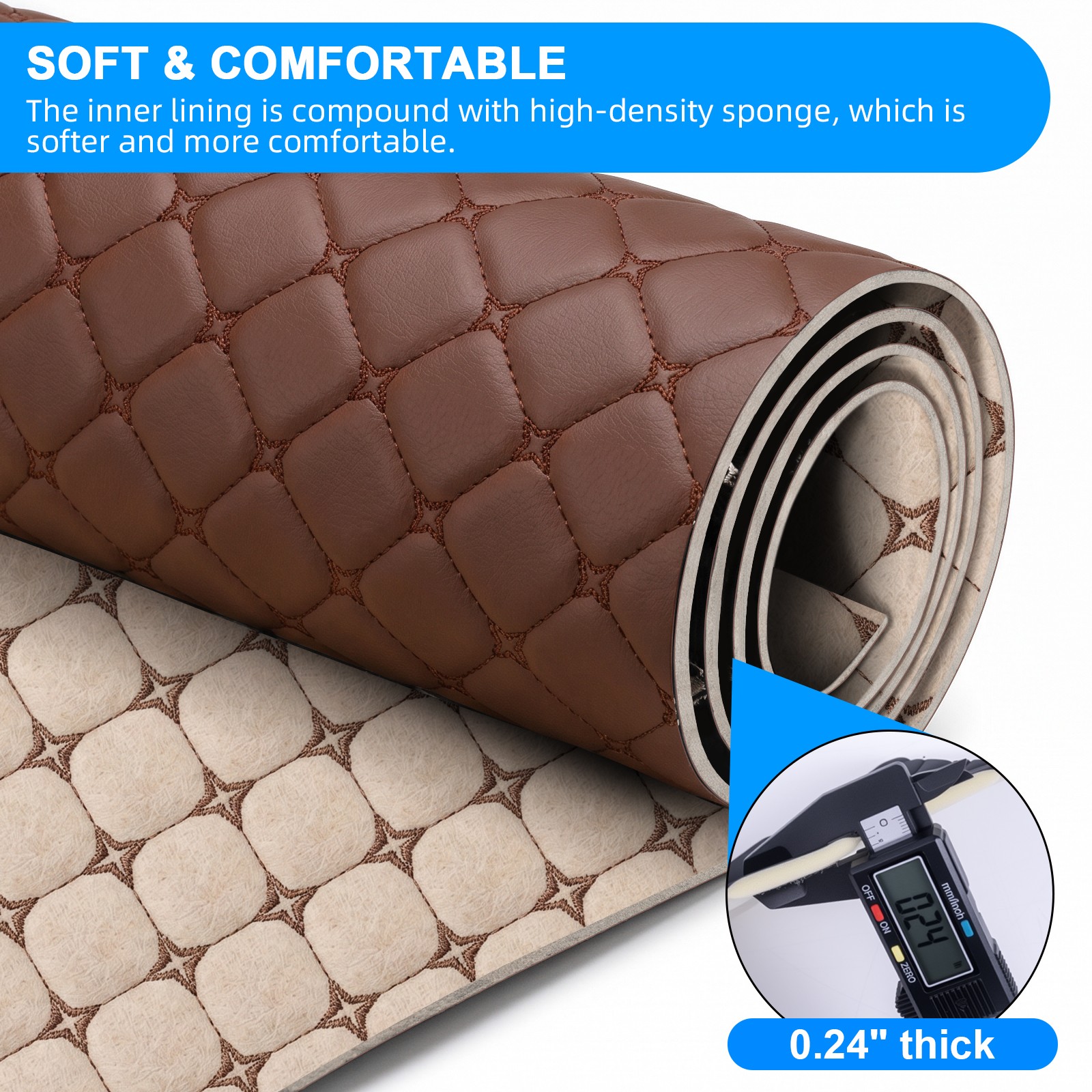 Diamond Quilted PU Leather 6mm Foam Backed Auto Headliner Upholstery Fabric