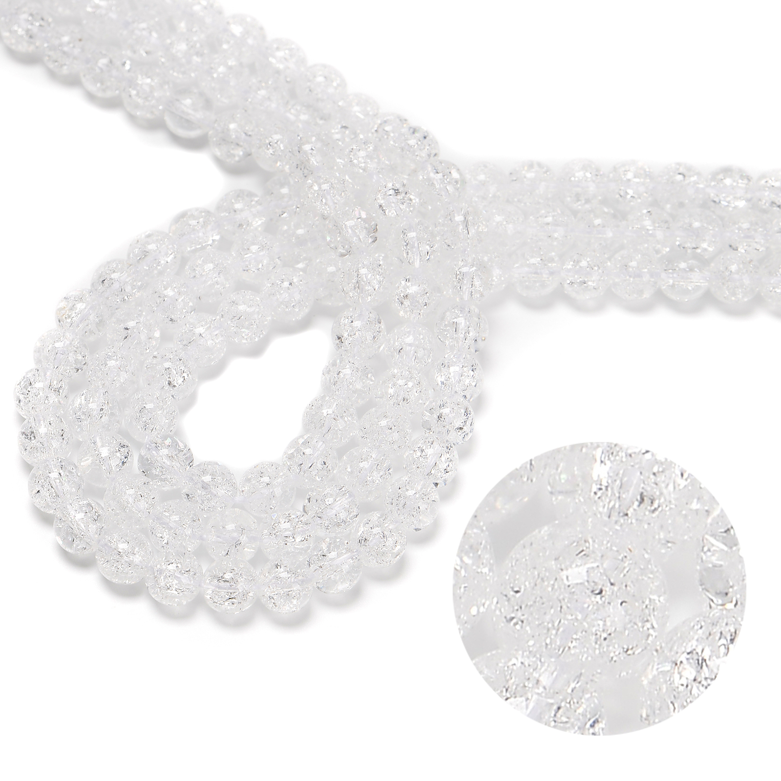 Clear Crackle Quartz Smooth Round Beads Size 6mm 8mm 10mm 12mm 15.5″ Strand