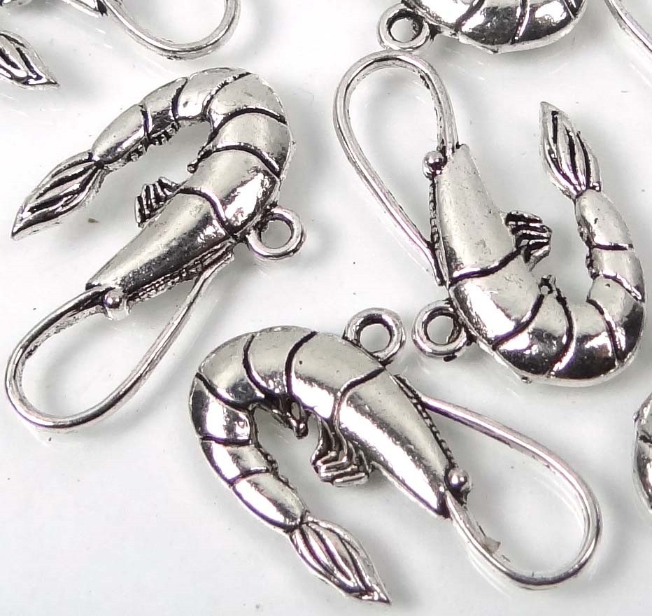 10 Antique Silver Pewter Shrimp Charm Connector Link 16x28mm