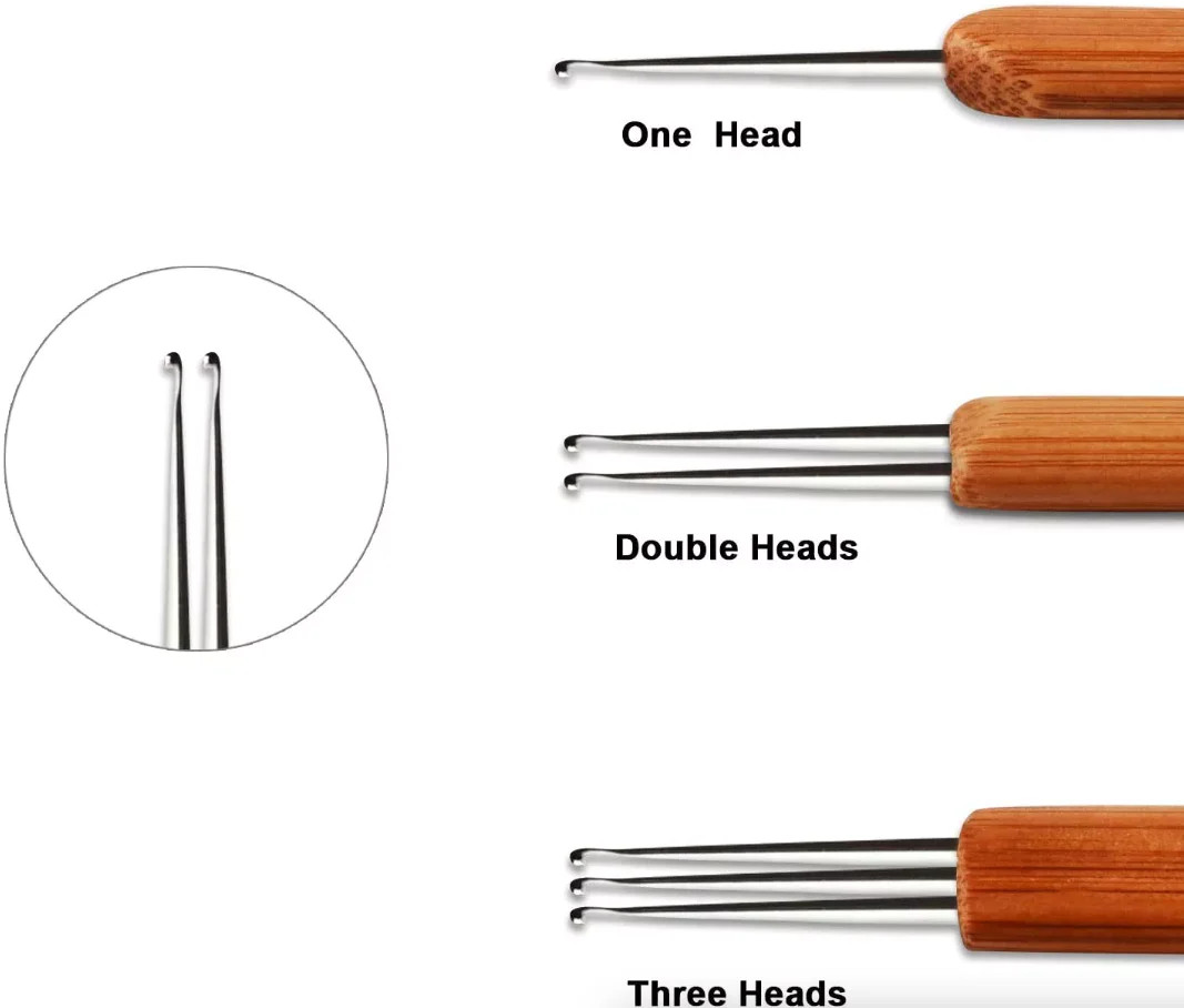 5Pcs Dreadlock Crochet Needle Hook Bamboo Handle Dread Knit Hair Braiding Tool S