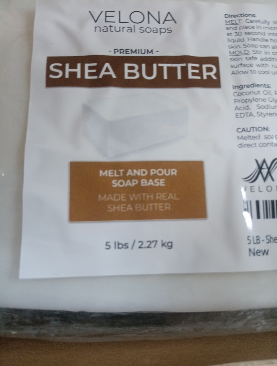 5 LB Shea Butter Melt and Pour Soap Base Velona Natural Soap New