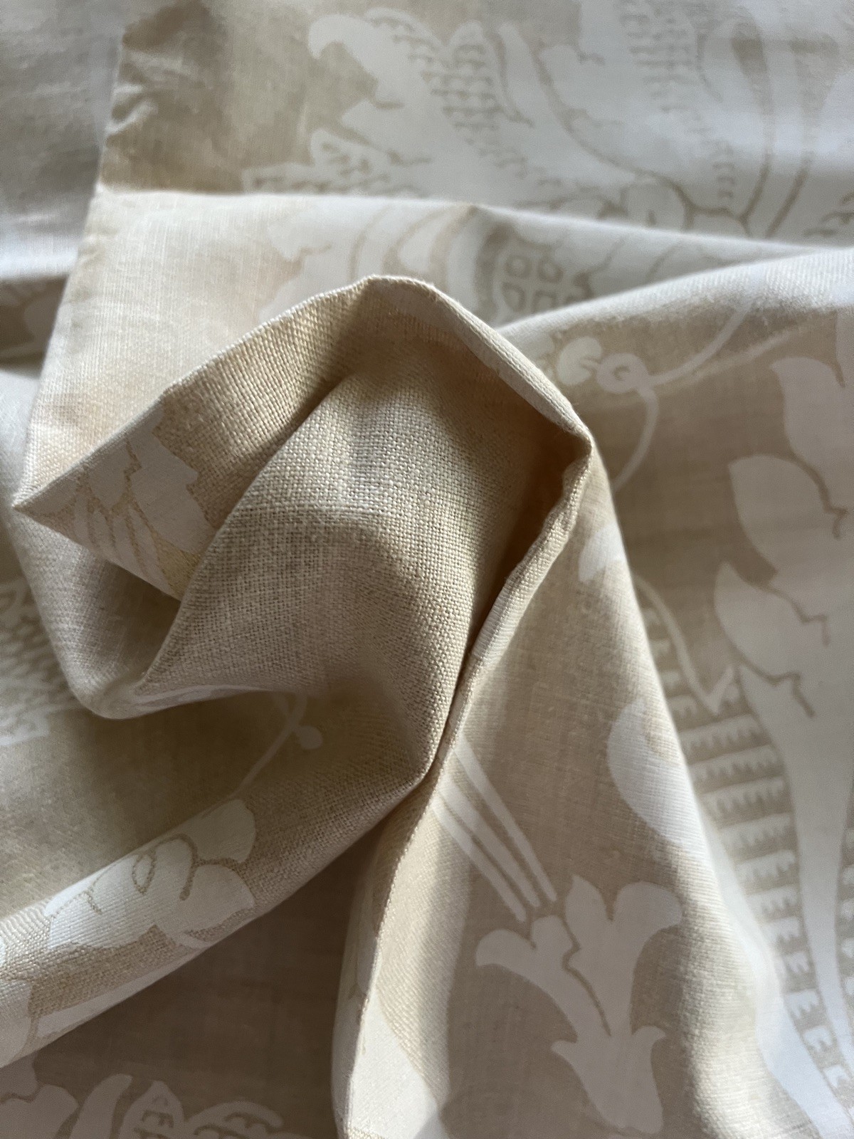 Brunschwig & Fils Vintage UPTON damask linen print fabric 27×35 beige white New