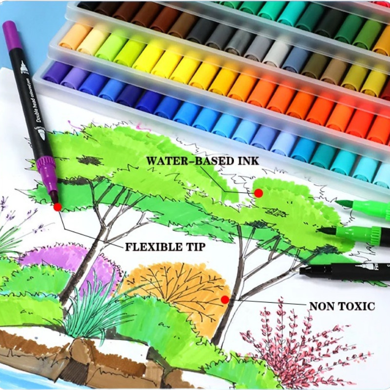 120 Color Dual Tip Watercolour Pen Fine and Brush Tip Markers for Adults & Kids