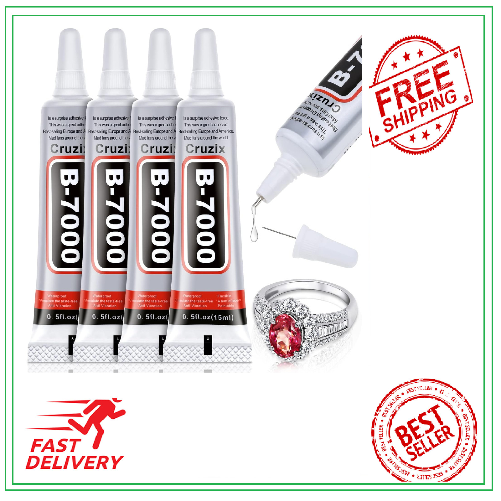 B-7000 Glue Clear for Rhinestone Crafts, Jewelry and Bead Adhesive B7000 Semi Fl