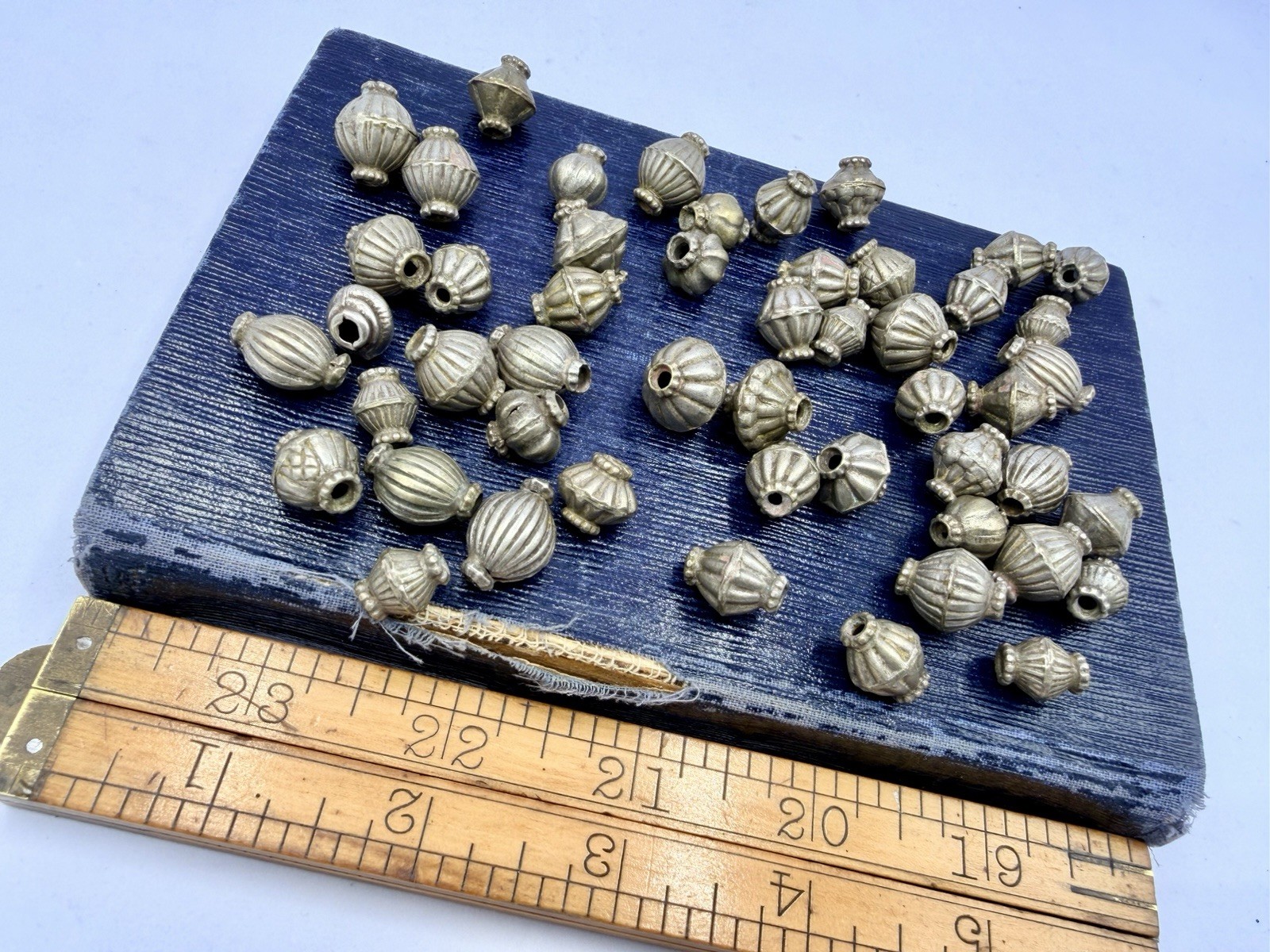 50 Pcs Vintage Silver Tone Melon Oval Beads Artisan Estate Jewelry Making Lot RD