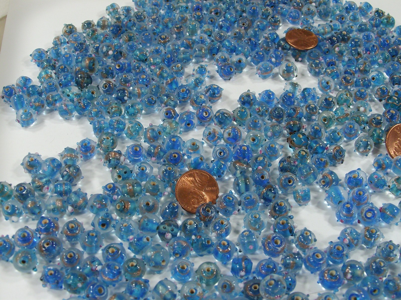 2 Pounds Blue India Handmade Fancy Bumpy Glass Beads Wholesale Bulk (HQP-3) ⭐