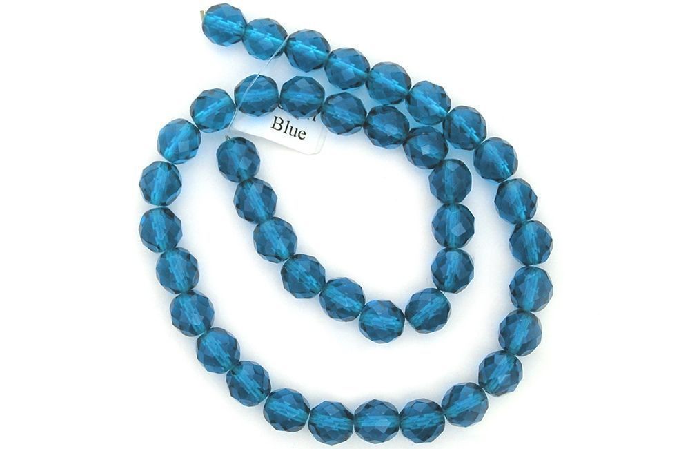 Czech Fire Polished Round Faceted Glass Beads in Capri Blue Light color 16″ str