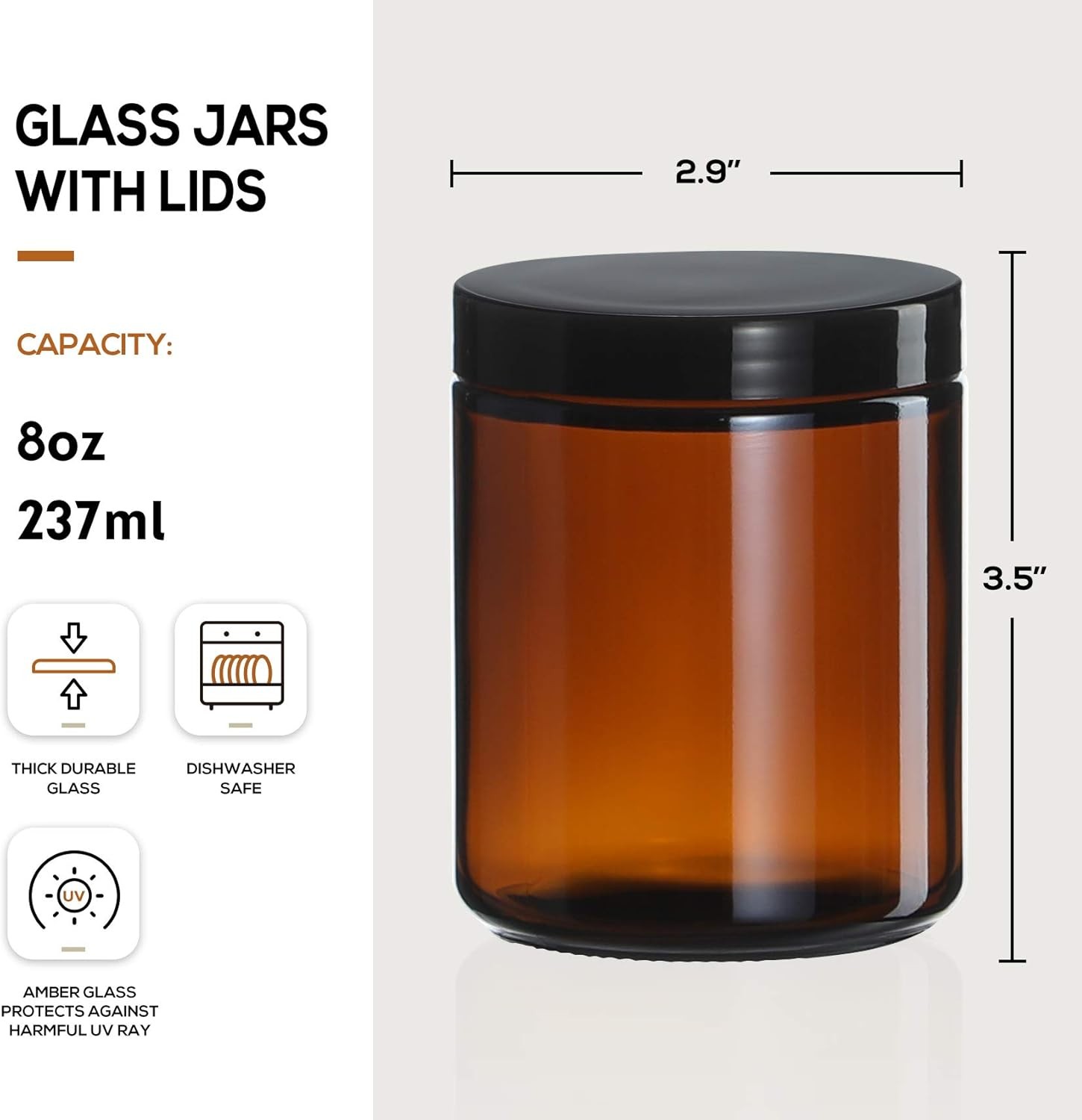 12 Pack, 8 OZ Dark Amber Candle Jars for Making Candle – Thick Glass Jars