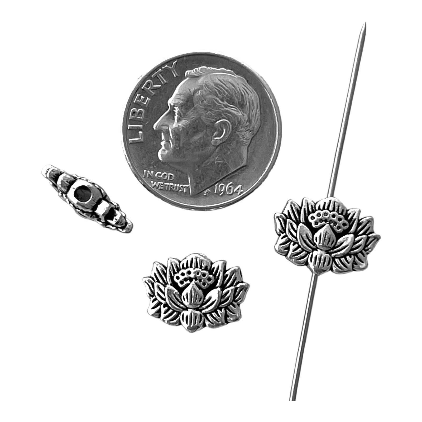 20 pcs Lotus Spacer Beads Tibetan Silver 12x9mm Two Sided 3D Water Lily Flower