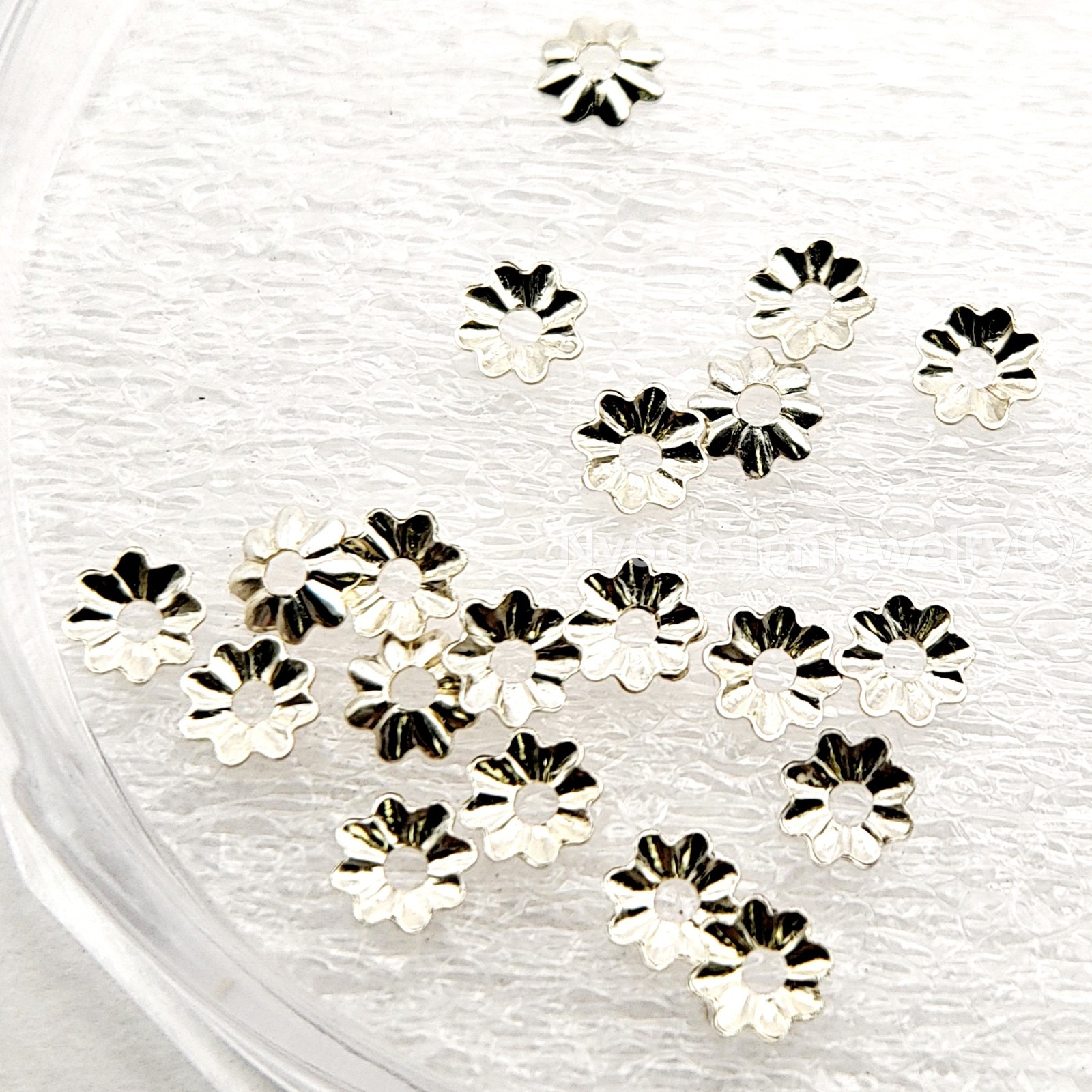 Sterling Silver Flower Bead Caps 3.8mm – 1.0mm Hole .925 Silver Spacer Caps