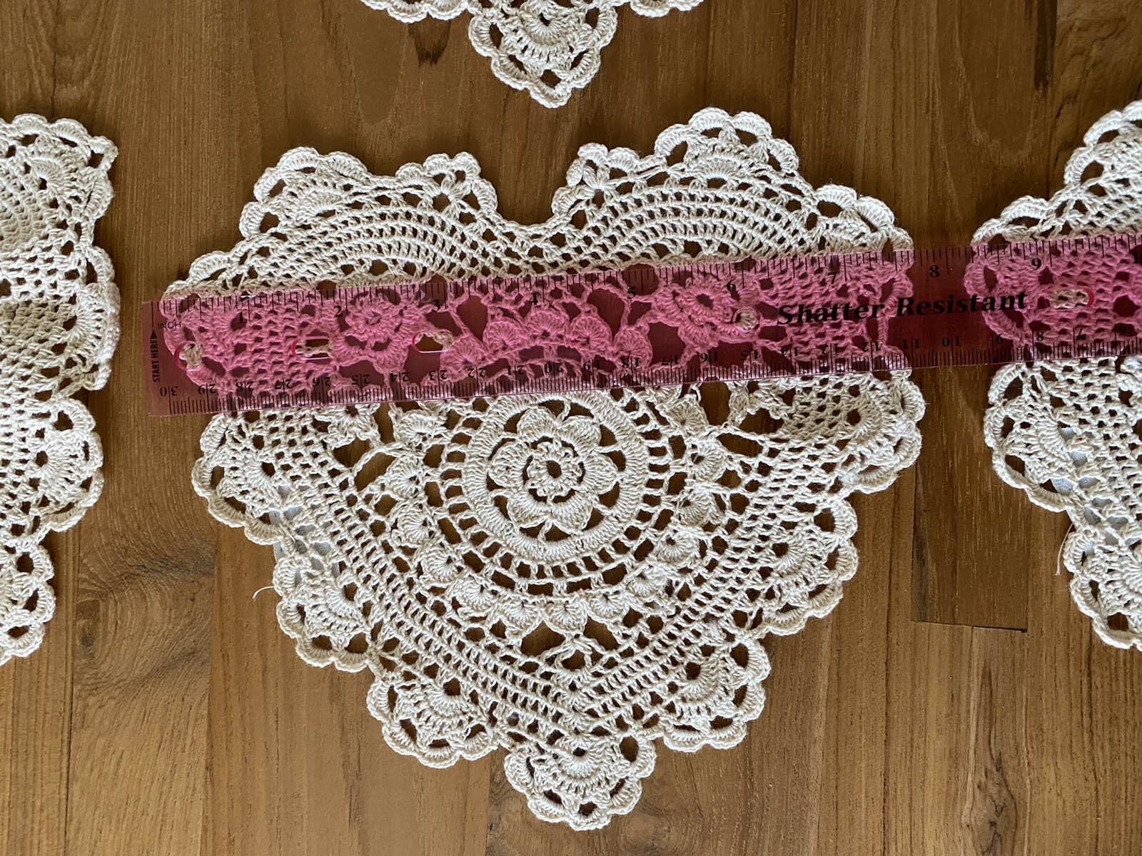 8 Inch Beige Heart Shaped Crochet Lace Doilies 12 Count