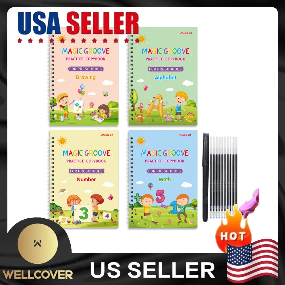 NEW 16Pcs Grooved Magic Practice Copybook Set Boy Girl Handwriting Book Practice