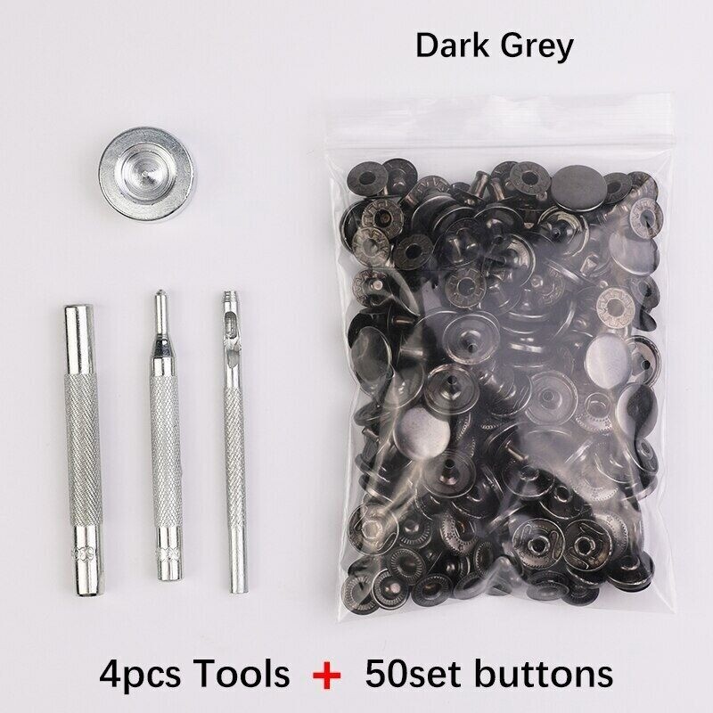 Leather Snap Fasteners Kit 10/12/15mm Brass Button Snaps Press Studs With 4 Tool