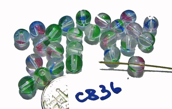 Czech Glass Round Druk Bead ROSE BLUE MULTI 5mm Lot of 25 C836