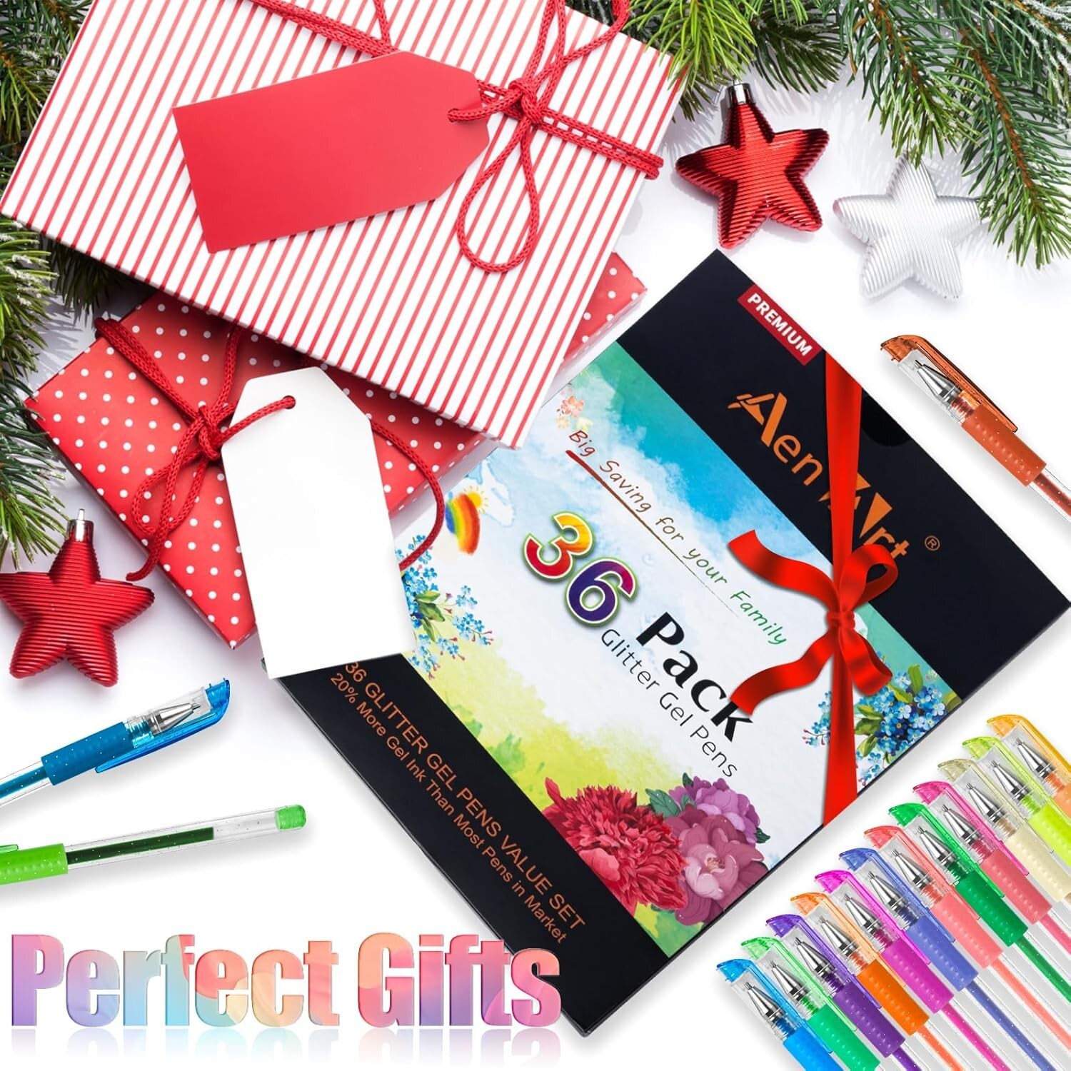 Aen Art Glitter Gel Pens for Adult Coloring Books 36 Colors Gel Marker Set Color
