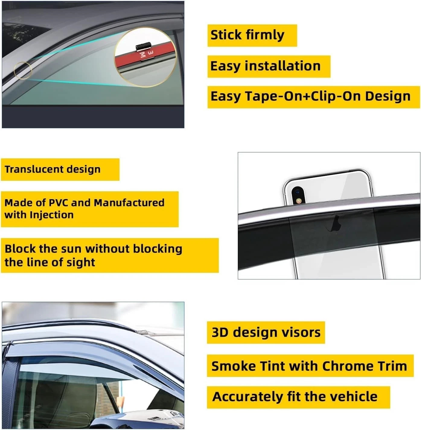 4X Window Visors Compatible with 2008-2012 Accord Sedan 4 08-12 Accord Sedan