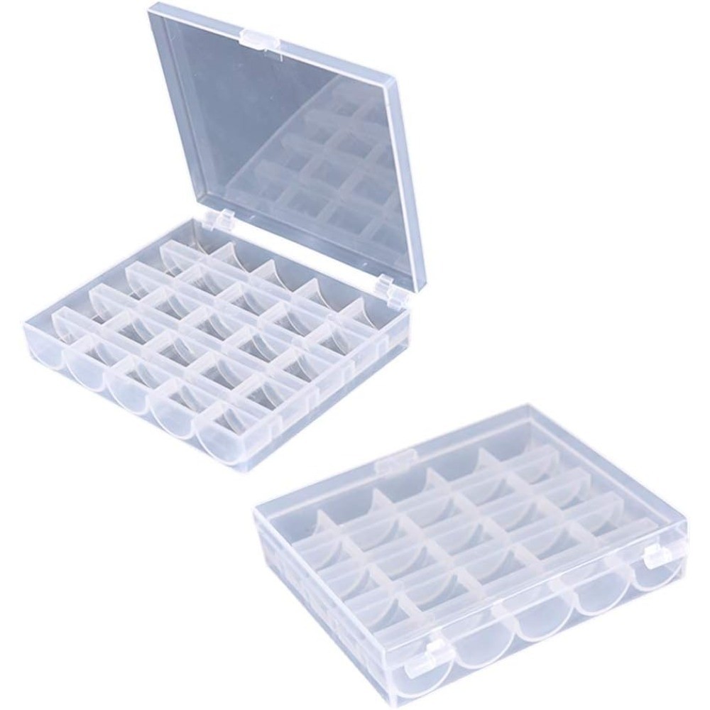 2 Pack 25 Slots Plastic Storage Box for Sewing Machine Bobbins Spools Thread
