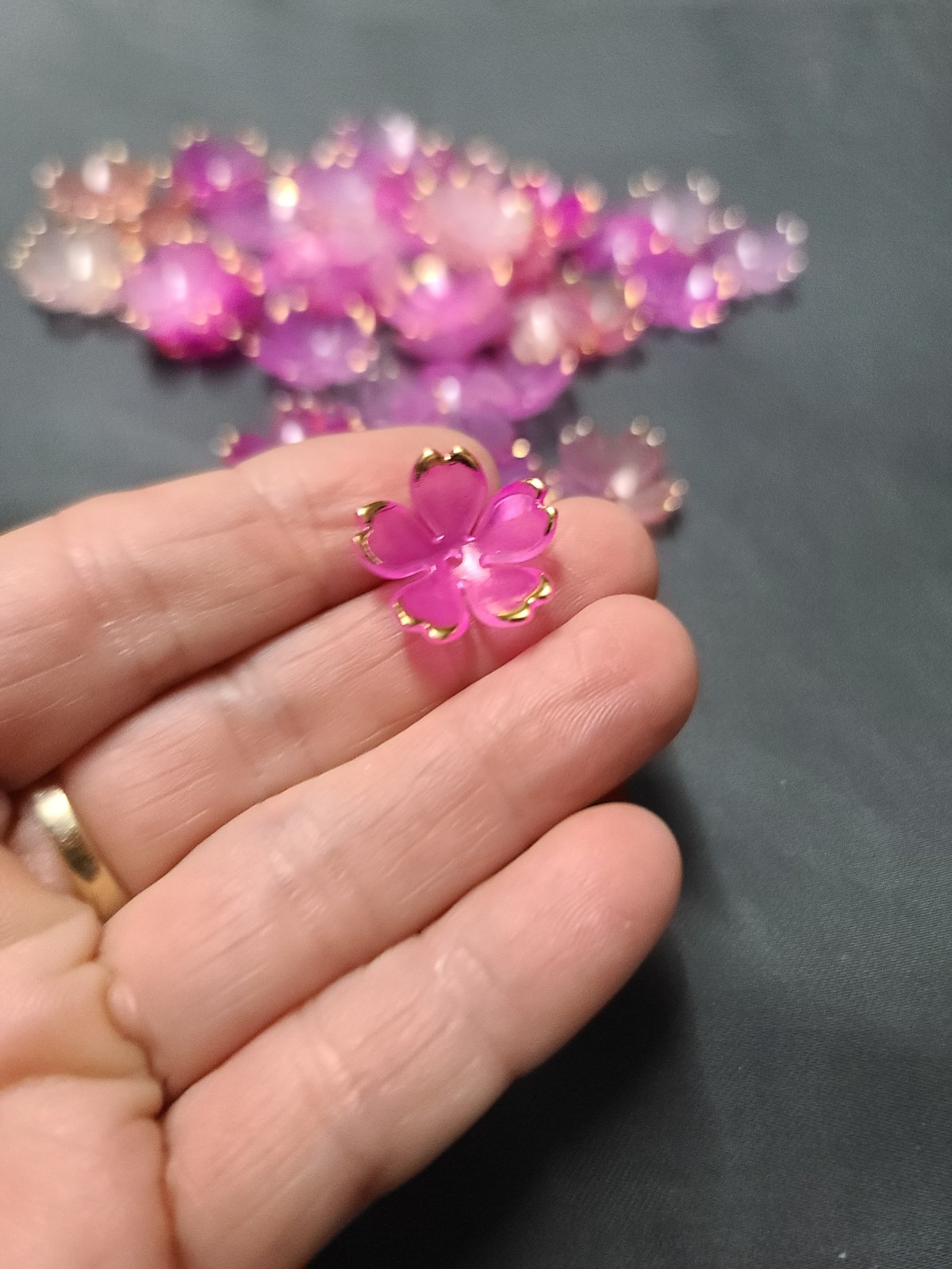 50pcs Cherry Blossom Beads Acrylic Flower Bead End Cap Torus Floral Charm Gold