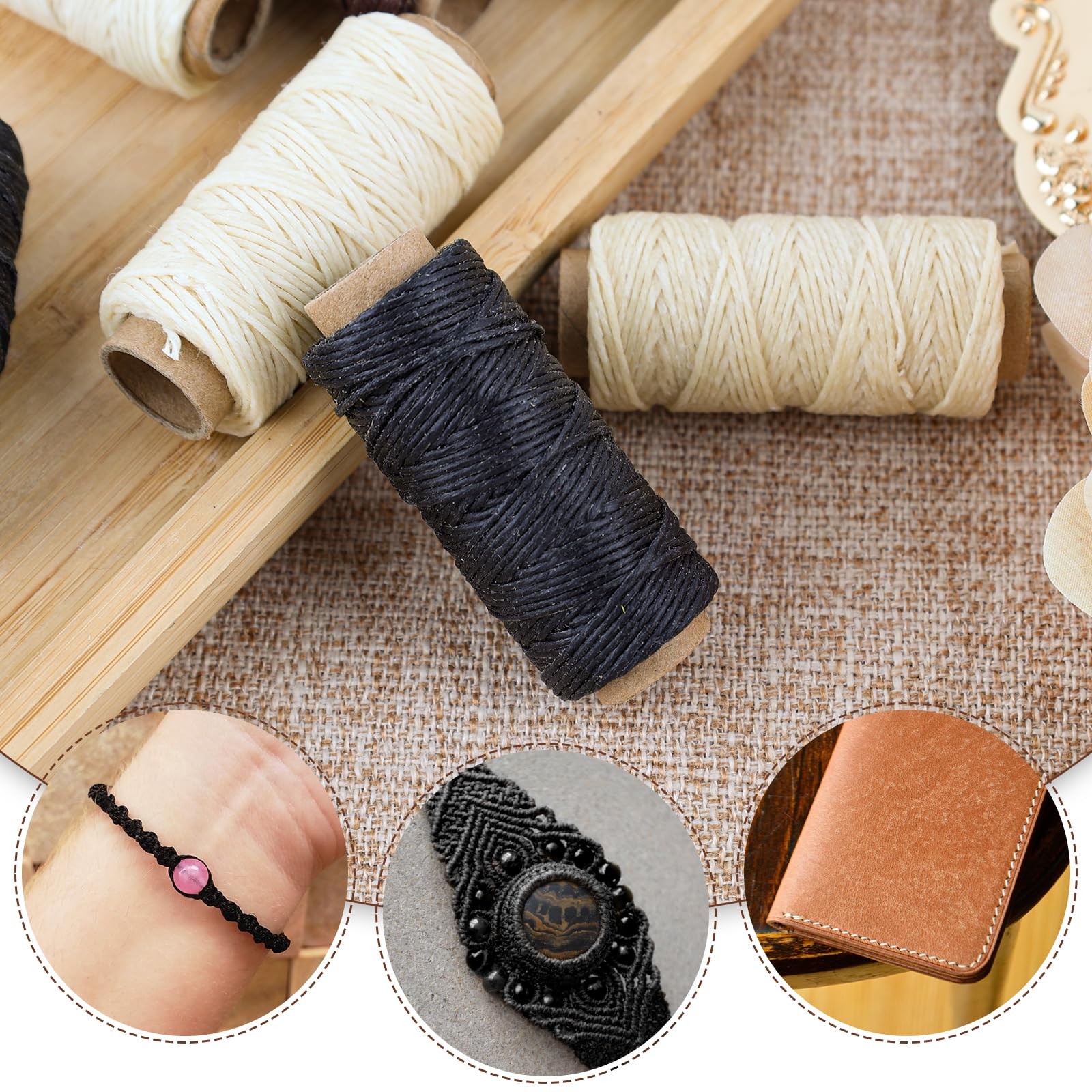 Waxed Genuine Linen Thread 20 Yards Pack of 3 Spools Black BBHM209 LIN-BBHM209