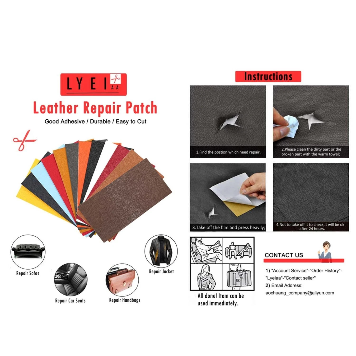 Leather Repair Kit Self-Adhesive Patch Stick ON Sofa Clothing Car Seat Couch&US