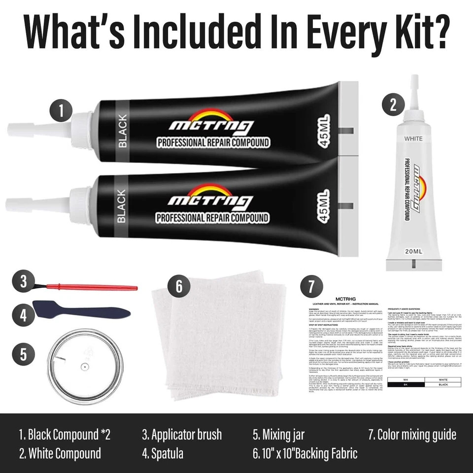 Black Leather Repair Kit for Furniture, Leather Seat Repair Kit for Cars, Easily