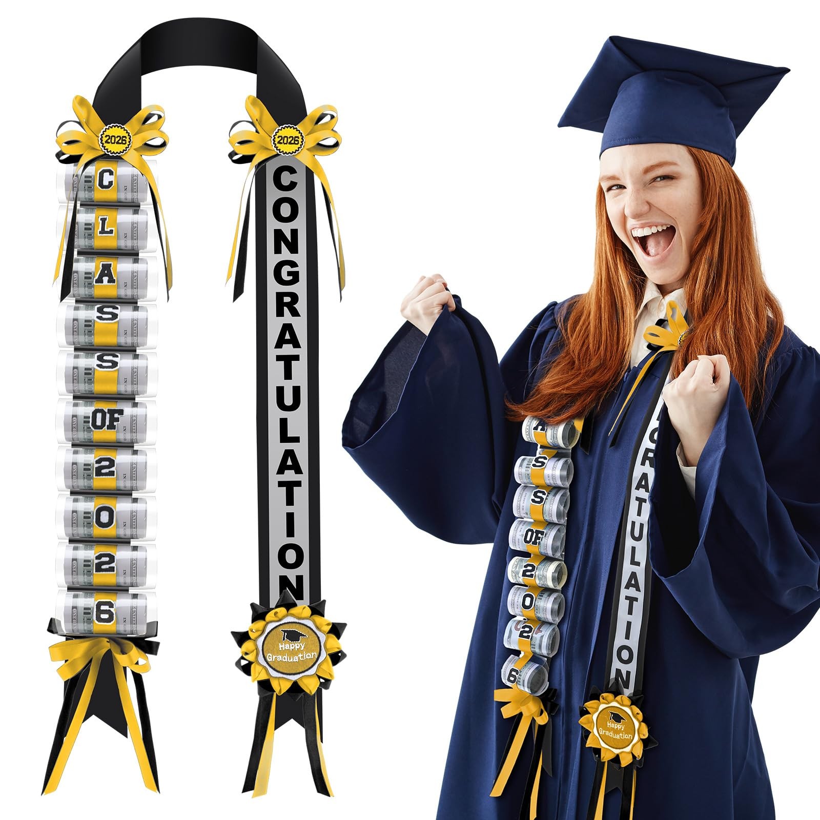 Class Of 2026 Black Gold Double Braided Graduation Money Lei Cash Gifts