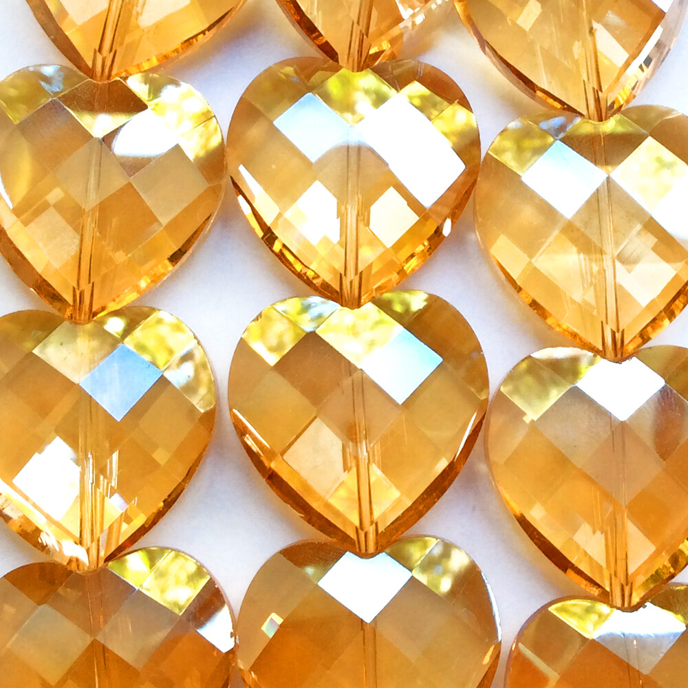Crystal Heart Large Faceted 28mm Chinese Crystal Glass Beads 4 Pcs Per Strand