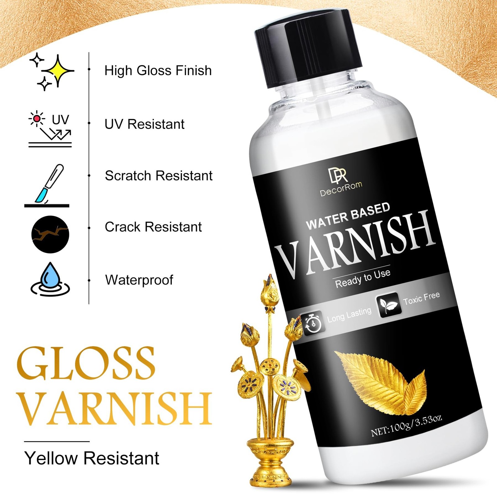 Gold Leaf Gilding Adhesive Kit – 2 x 3.5oz Water-Based Adhesive & Varnish wit…