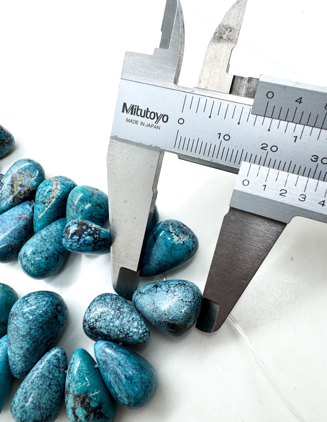 Natural Blue Hubei Turquoise Teardrop Beads • Genuine Gemstone Spiderweb Strand
