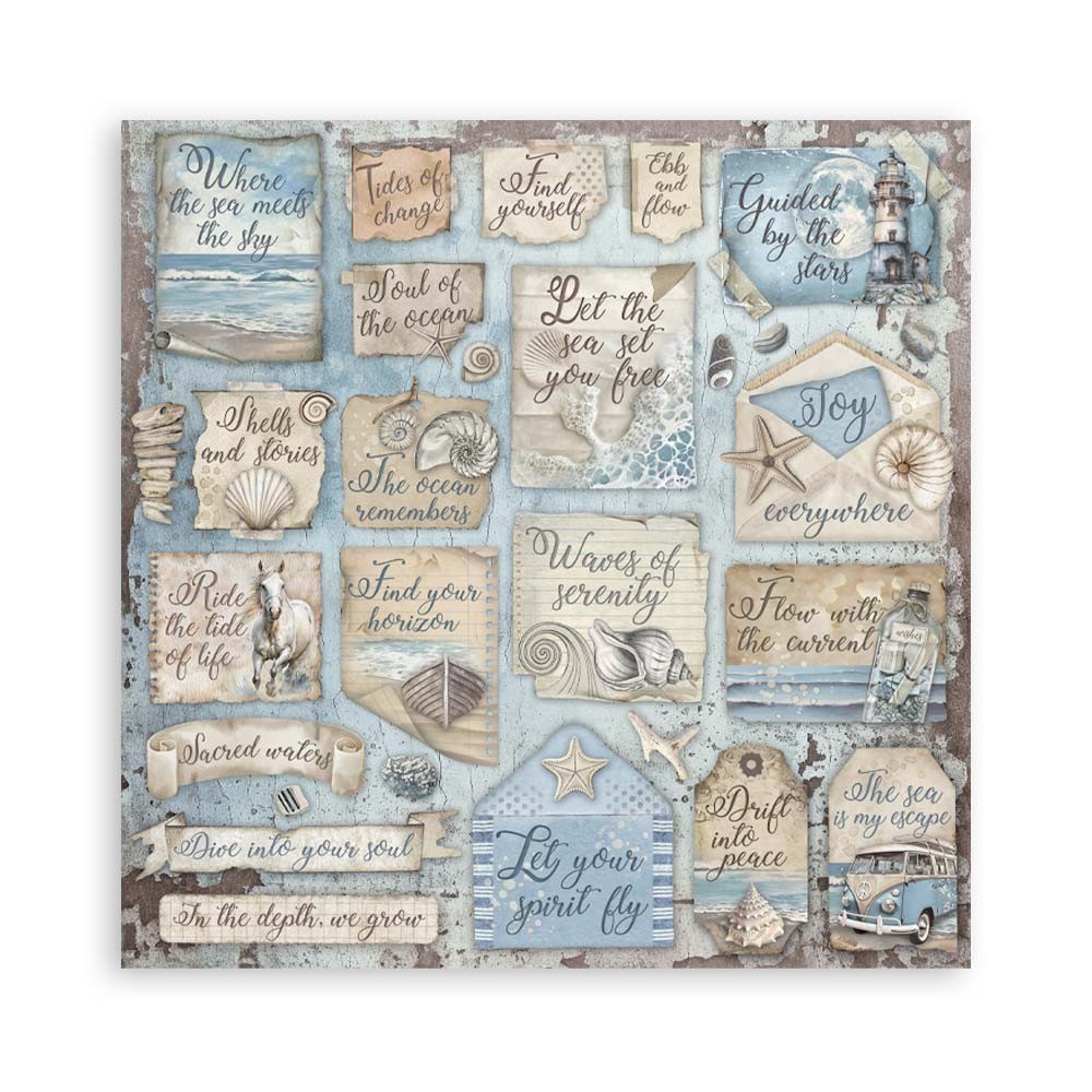 Stamperia SILENT SEA 8×8 Paper Pad 10 Sheets Mixed Media Beach Nautical SBBS125