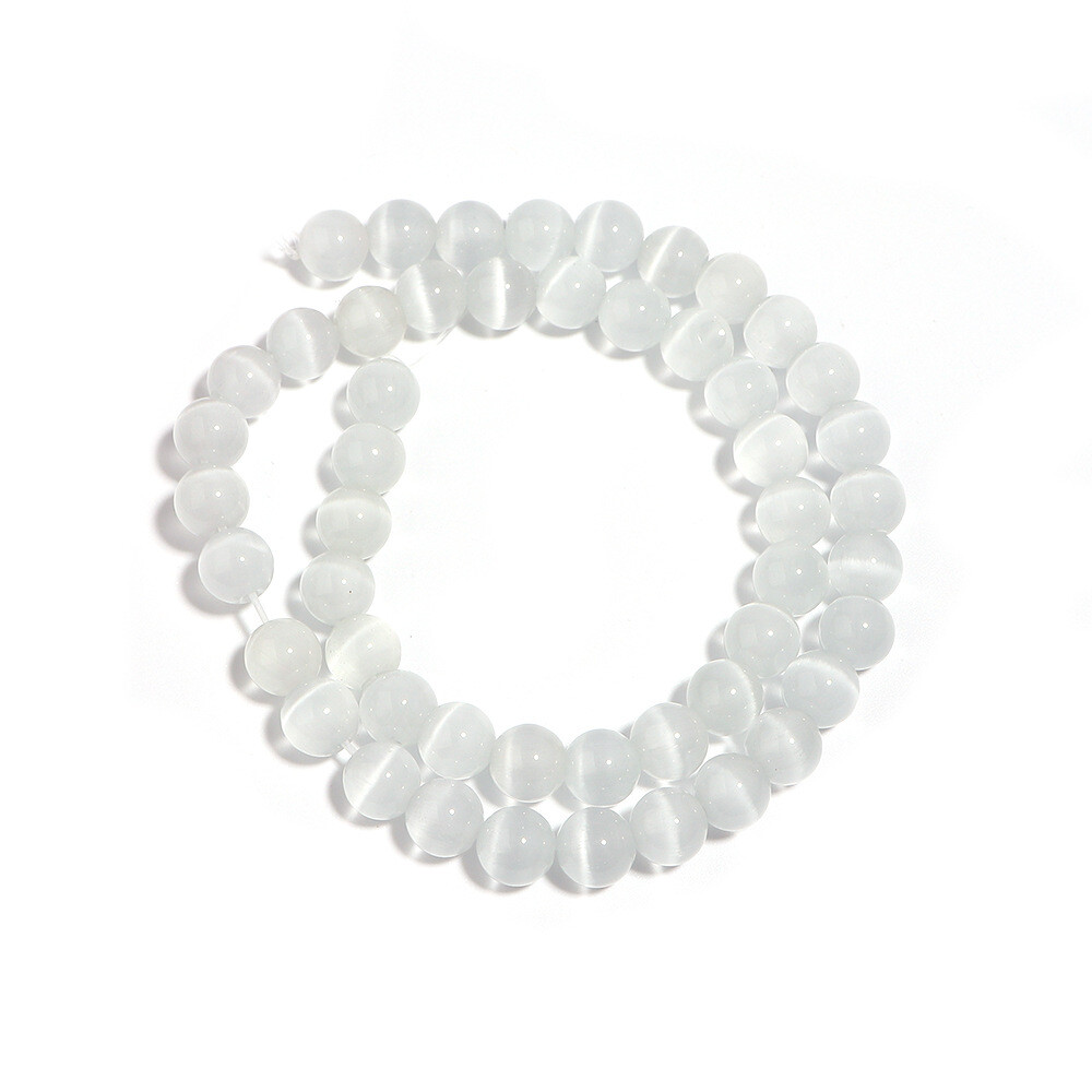 4-12mm Natural White Cat Eye Opal Stone Round Spacer Beads for Jewelry Making