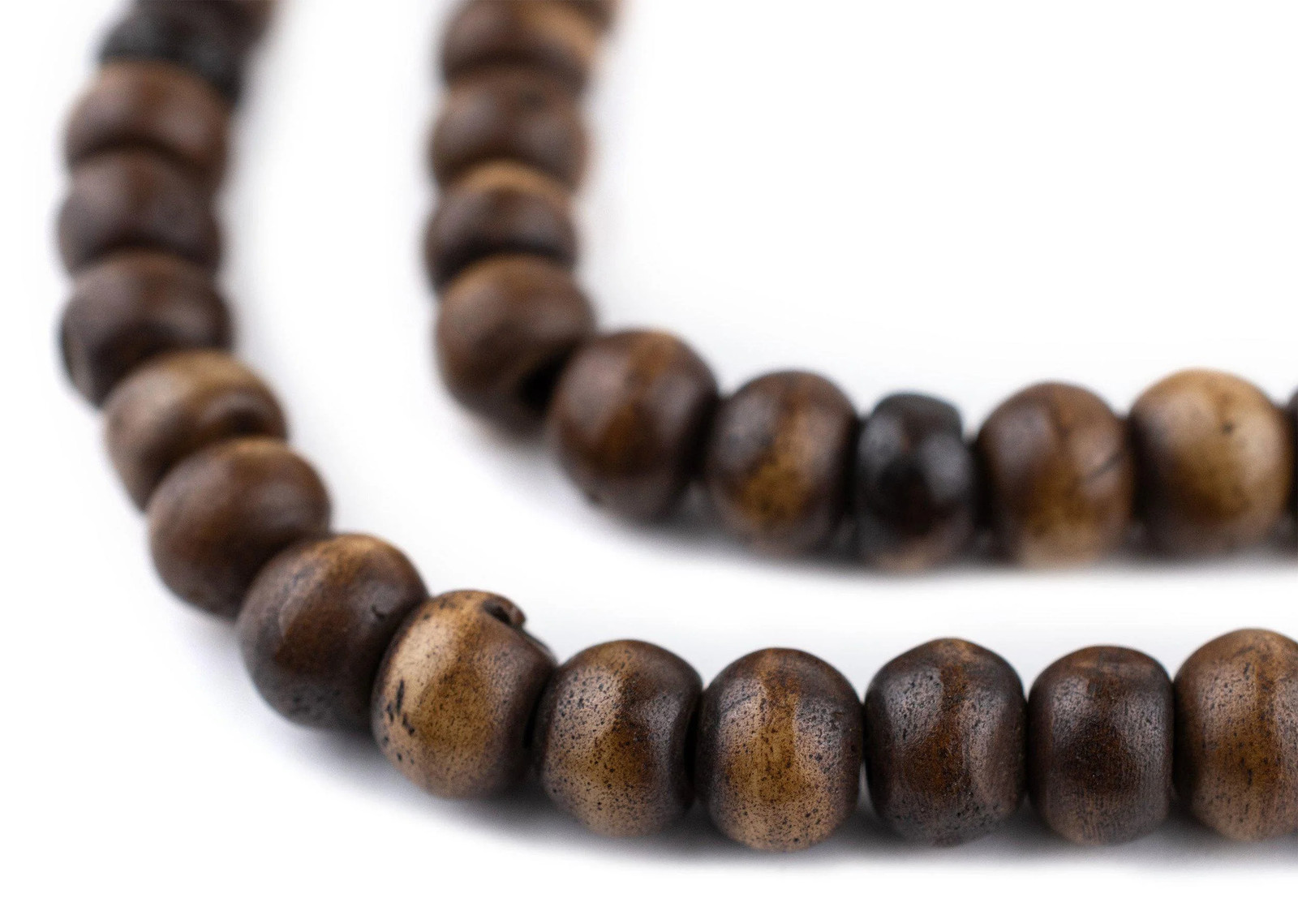 Brown Rustic Bone Mala Beads 8mm Nepal Round Large Hole 28 Inch Strand