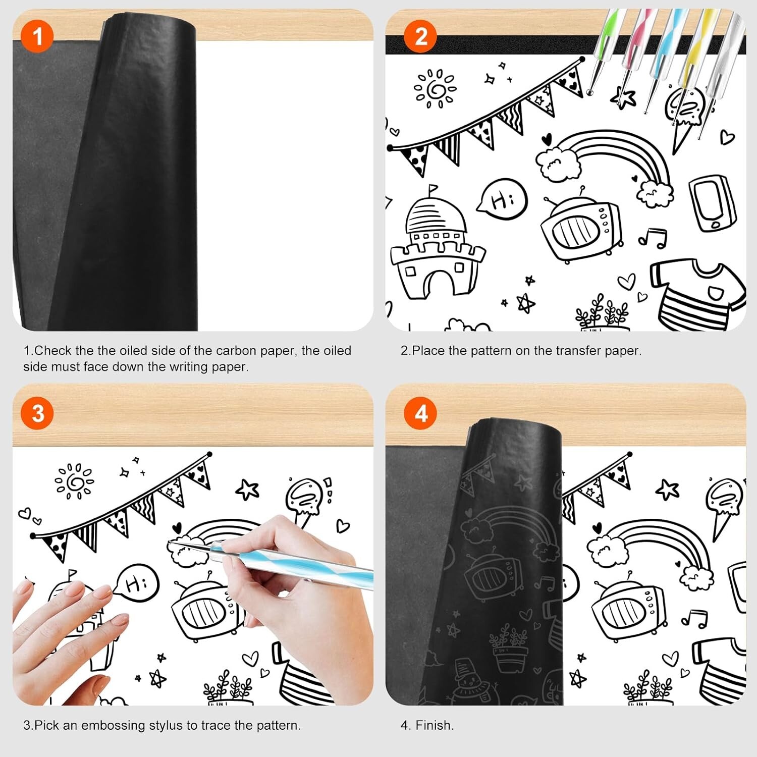 200 Sheets Carbon Paper Black Graphite Paper Transfer Tracing Paper and 5 Pieces