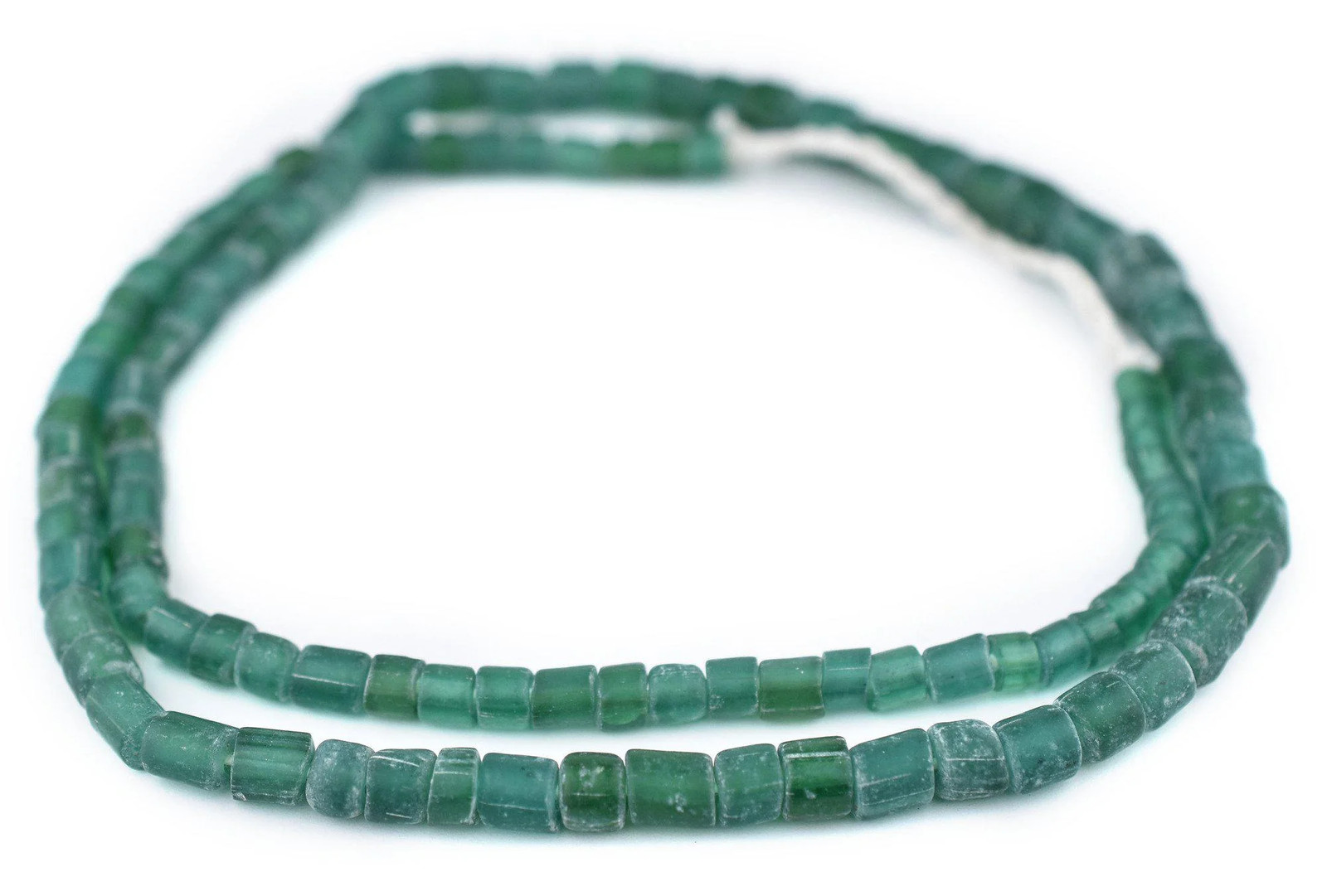 Deep Aqua Java Glass Beads 5-9mm Indonesia Green Cylinder 24 Inch Strand