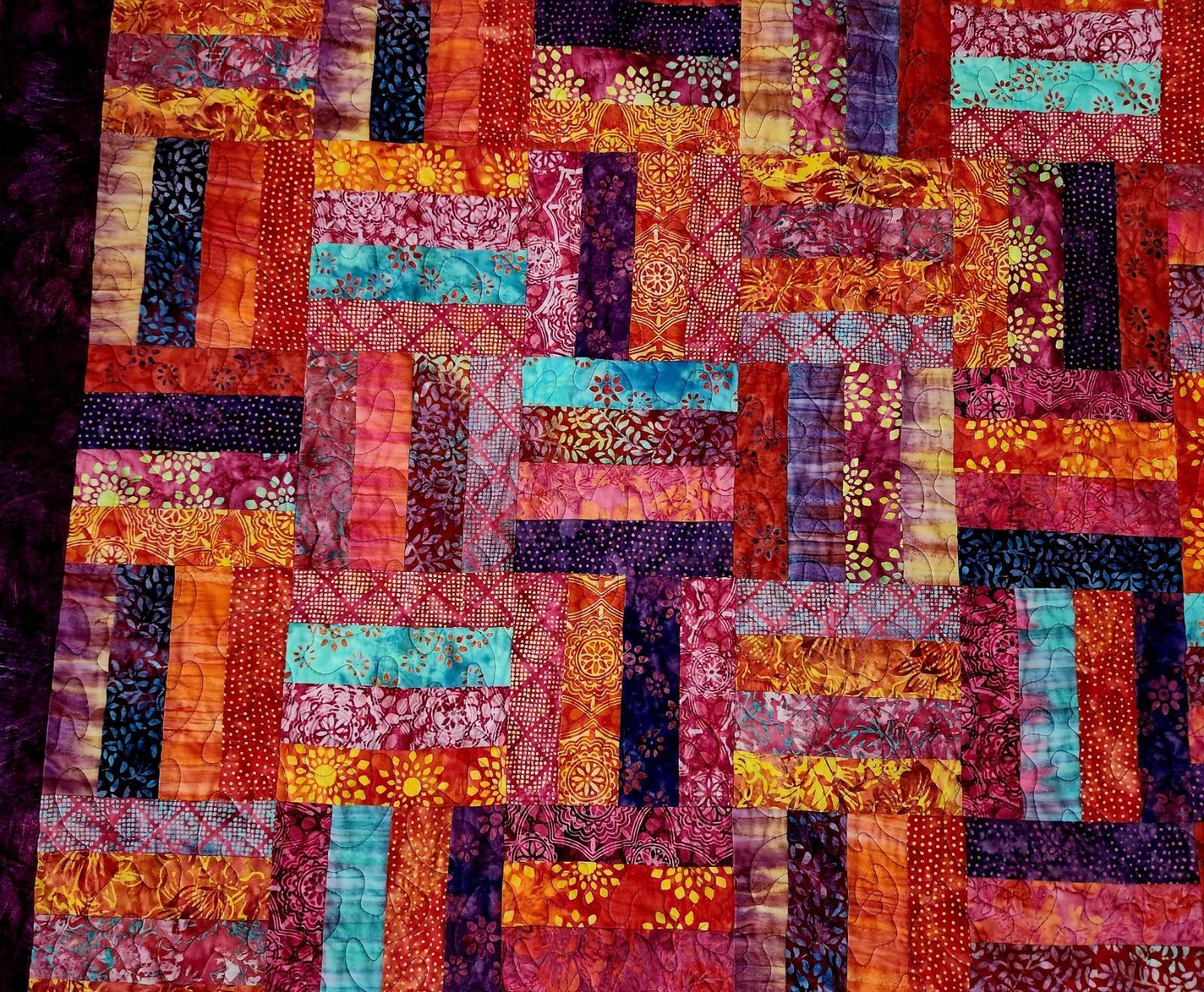 Homemade Quilt 52″ x 67″ Rail Fence pattern Modern BATIKS