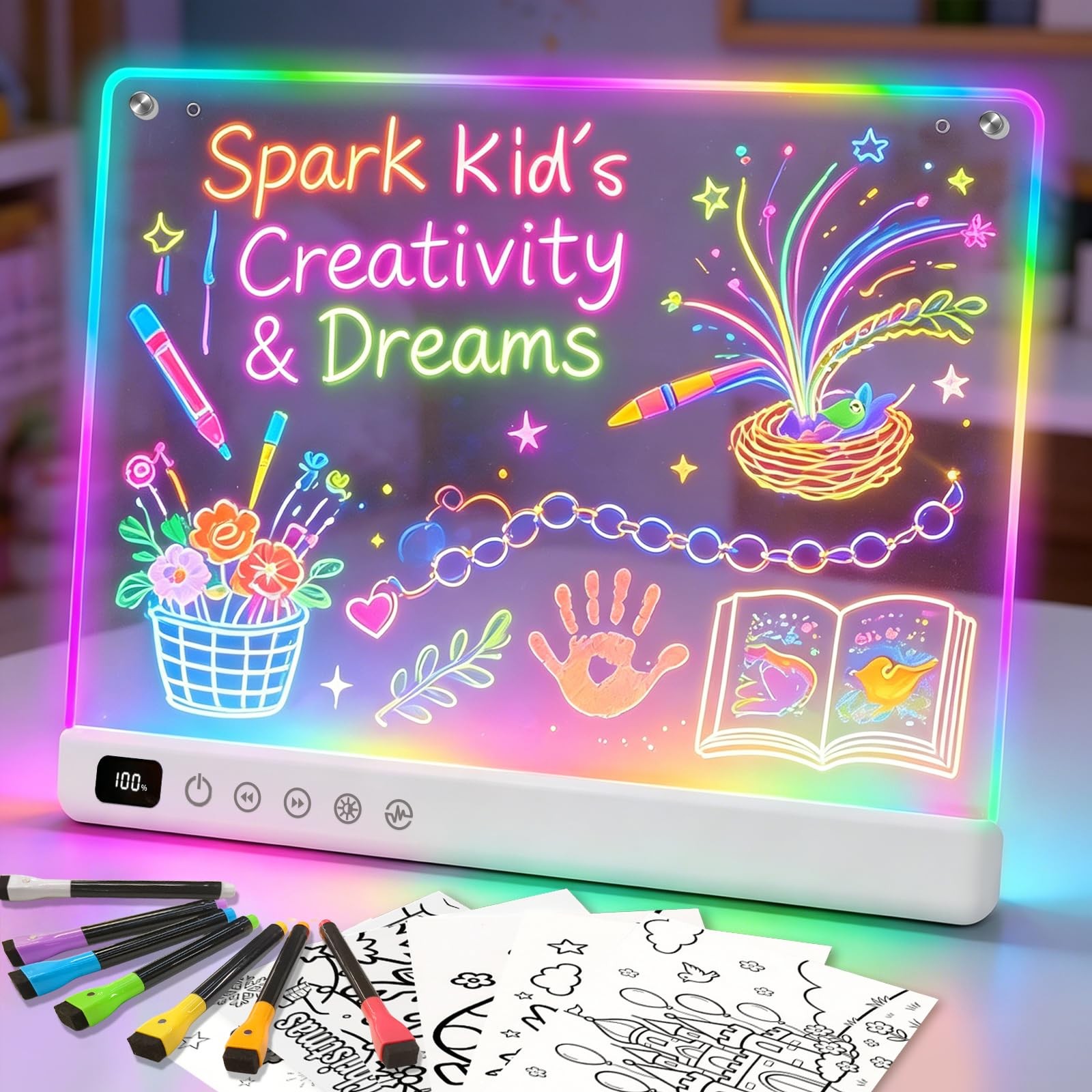 Lumiboard Led Drawing Board with 13 Light Effects, 16″ 14″W x 11″H, White
