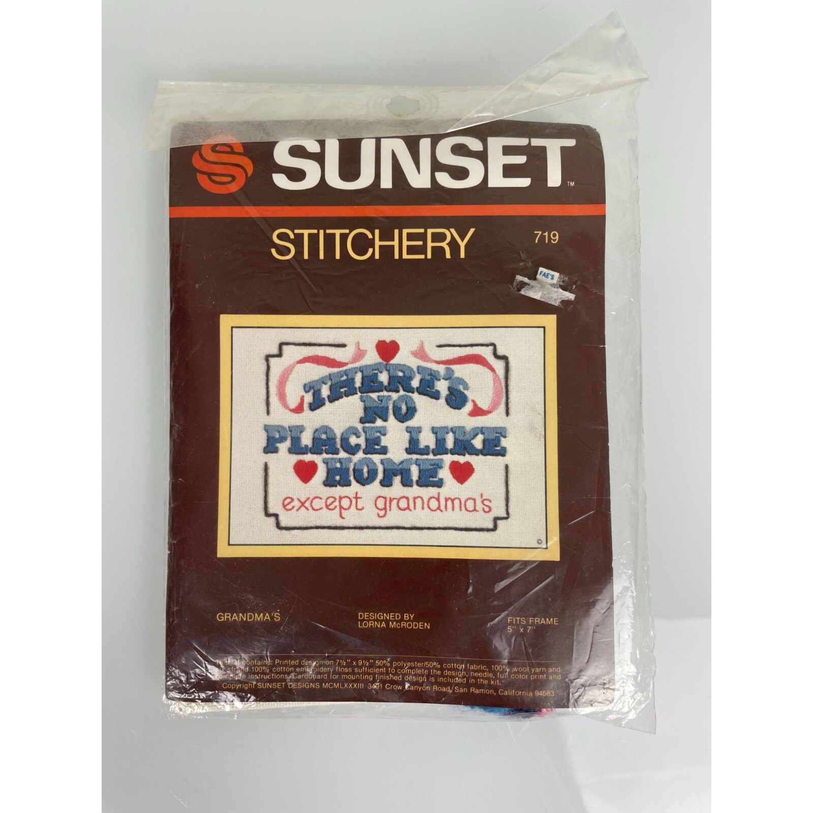 VTG Sunset Stitchery Embroidery Kit There’s No Place Like Home Except Grandma’s