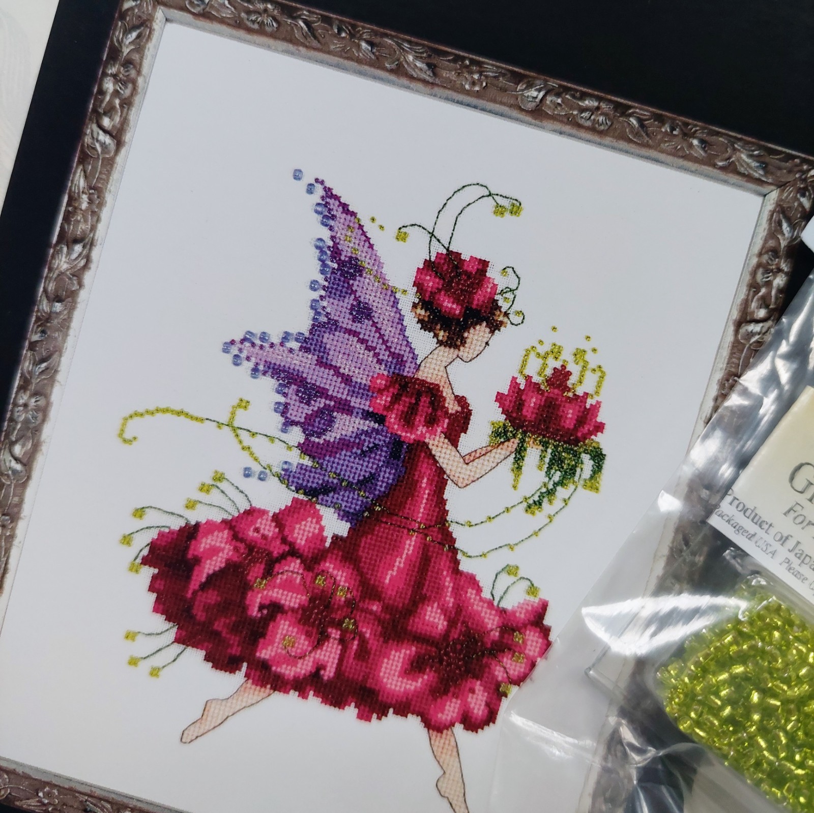 Nora Corbett Geranium Beaded Cross Stitch Pattern and Mill Hill Beads NC198