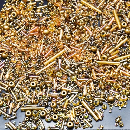 2000PCS Mixed Glass Bugle Beads Glass Gold Seed Micro Tube Bead 1.5-4.5mm