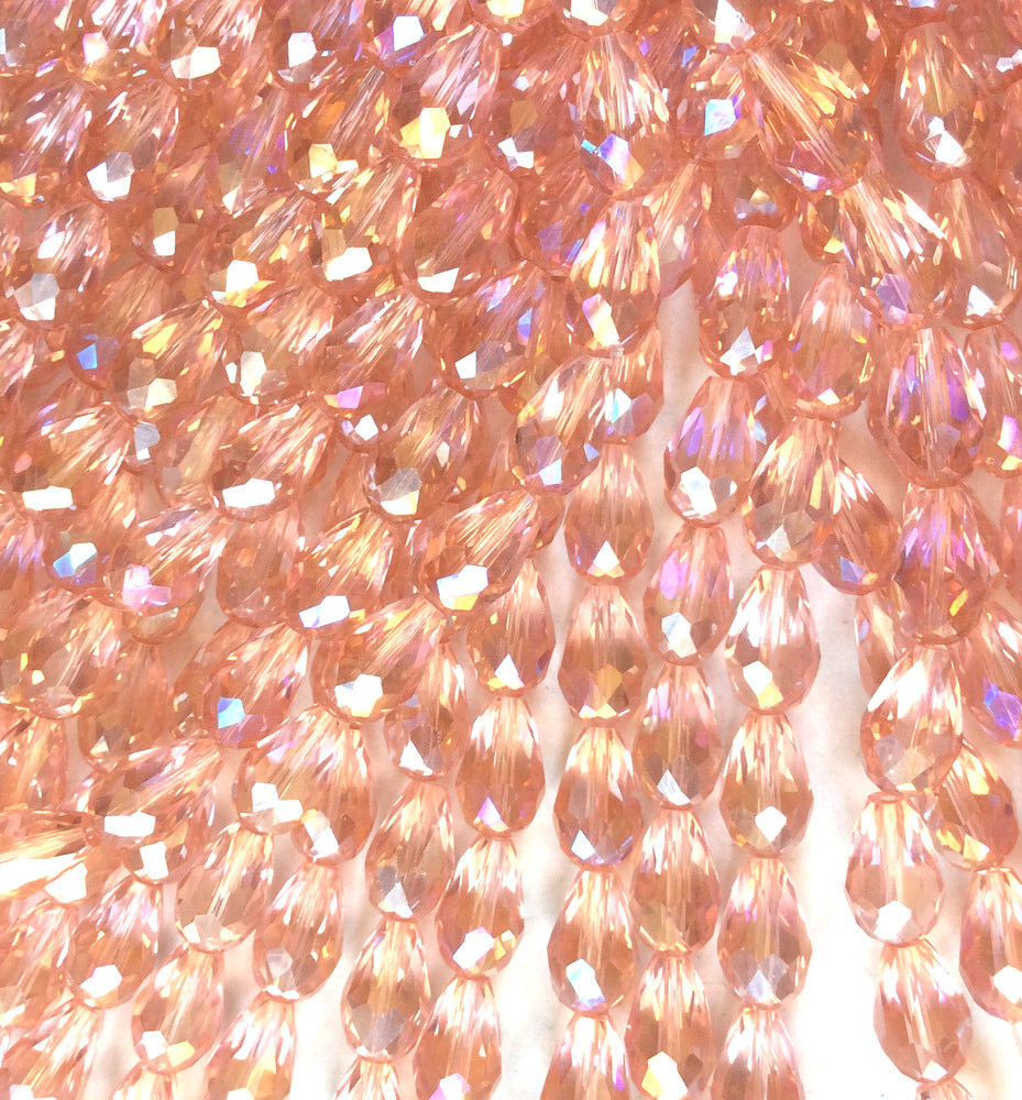 Rosaline AB Peach Pink 15x10mm Teardrop Chinese Crystal Glass Q24 Beads Per Pkg