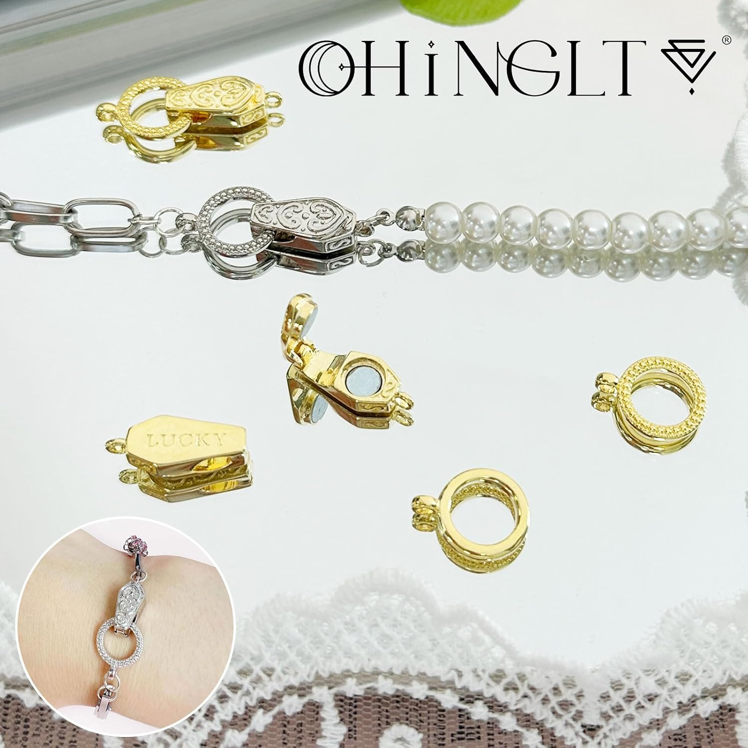 Fold over Magnetic Necklace Clasps and Closures 18K Gold and Silver Plated Brass